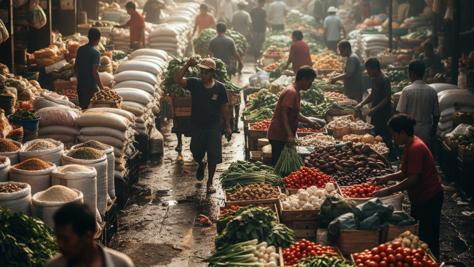 Suasana Pasar Induk Kramat Jati di Jakarta Timur